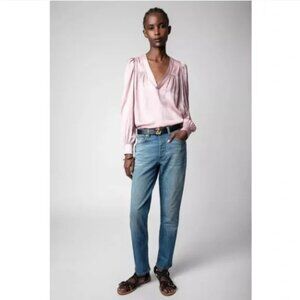 Zadig & Voltaire Light Pink Telia Satin Feminine Coquette Blouse Shirt Top  NEW!